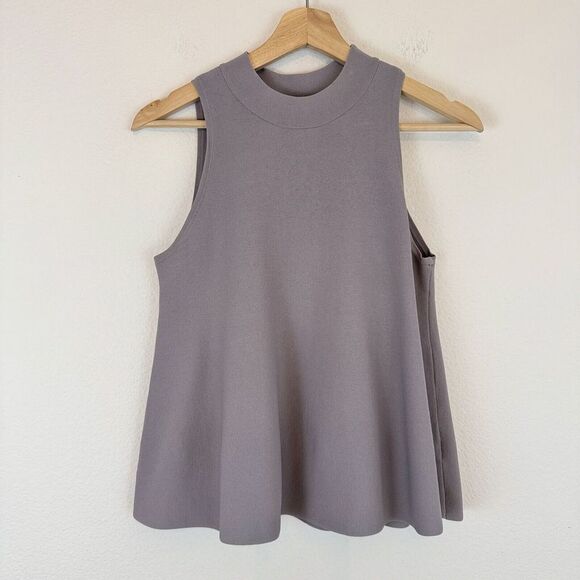 Milly Mock Neck Top Gray Sleeveless A Line Swing Knit Size Small Minimalist - Picture 1 of 8